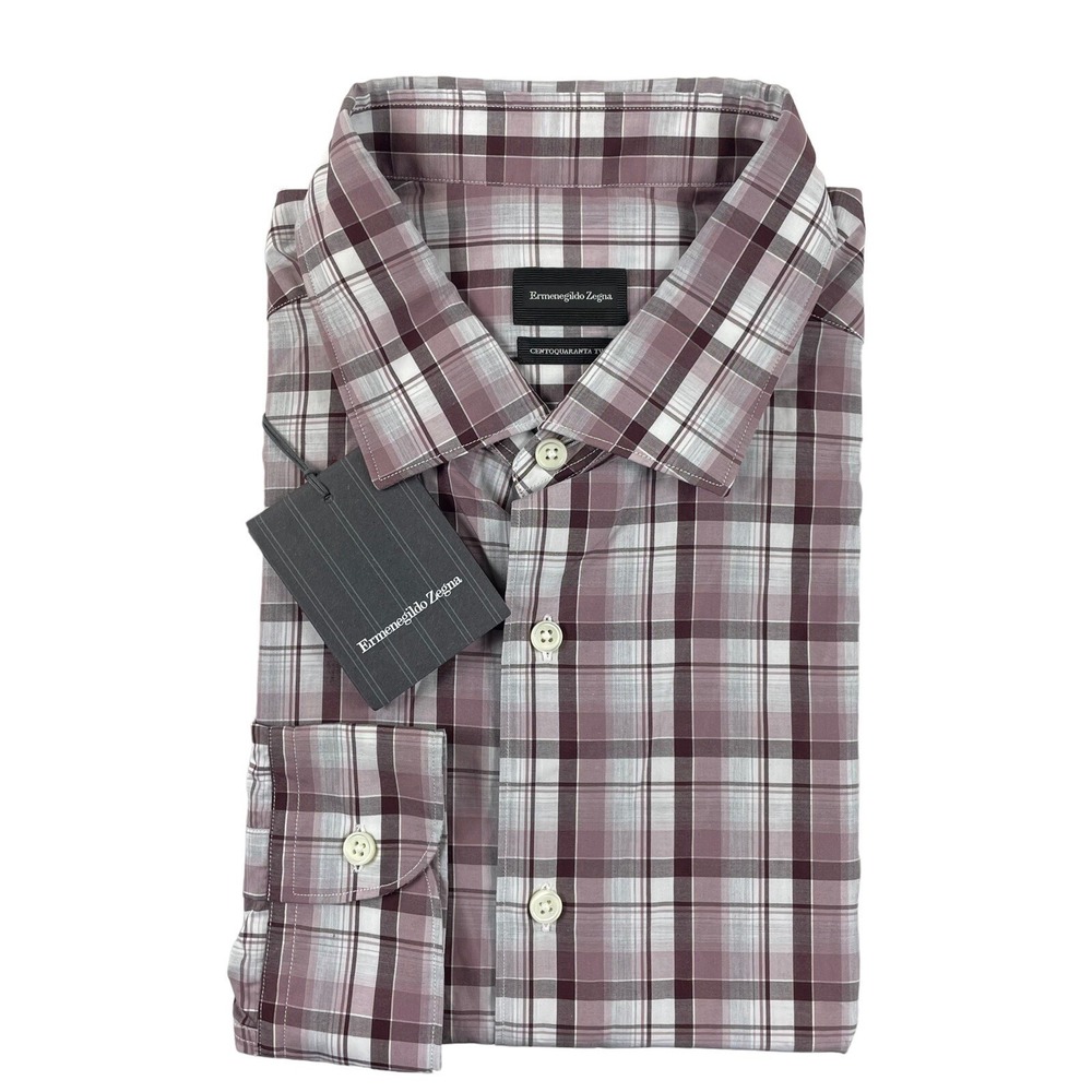 Ermenegildo Zegna Current Centoquaranta Twill Gray Purple Button Front Sz XL NWT